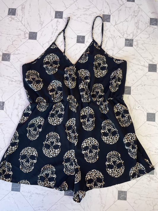 Shein Black Tan Print Romper Women sz 2XL