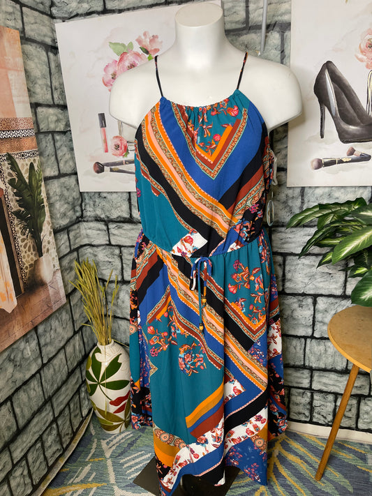 NEW Fishbowl Blue Orange Dress Women sz 2XL
