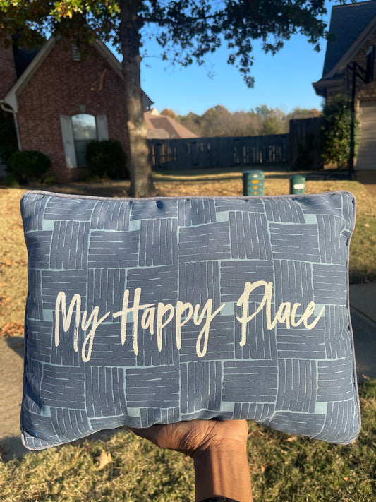 My happy place blue decor pillow
