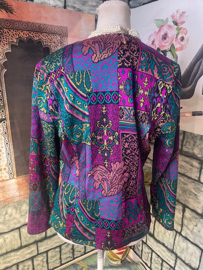 Miss Dorby Purple Green Button Blazer Blouse Women sz 10