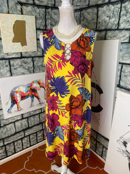 MSK Yellow Floral Dress Women sz Large