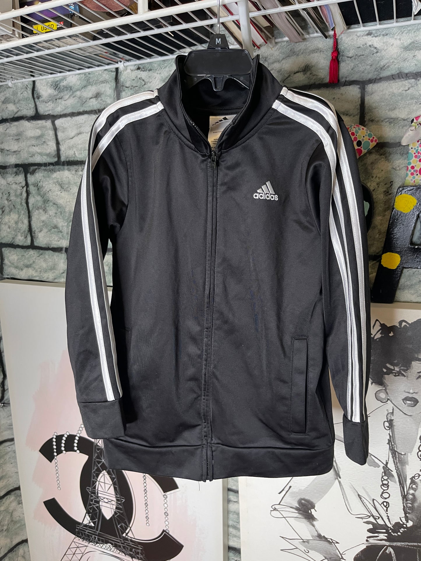 Adidas Jacket Black White Boys sz 7