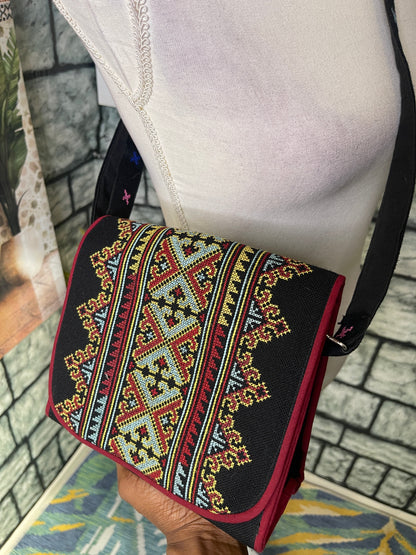 NEW Black Burgundy Print Crossbody Handbag