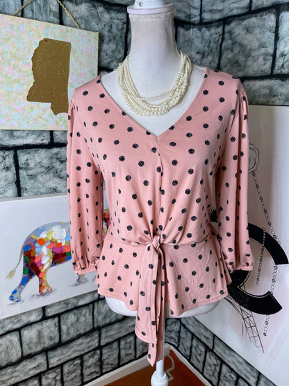 Fifty Street Pink Black Polka Dot Blouse Women sz Medium