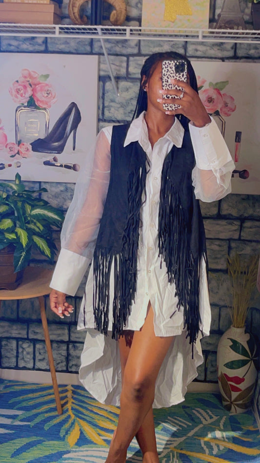 NEW 18 Centimeters White Black Fringe Blouse Wome sz 3XL