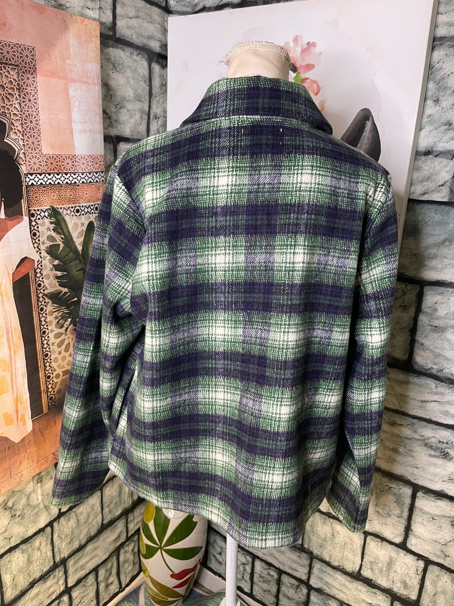 Melloday Green Blue Button Thick Shirt Women sz Medium