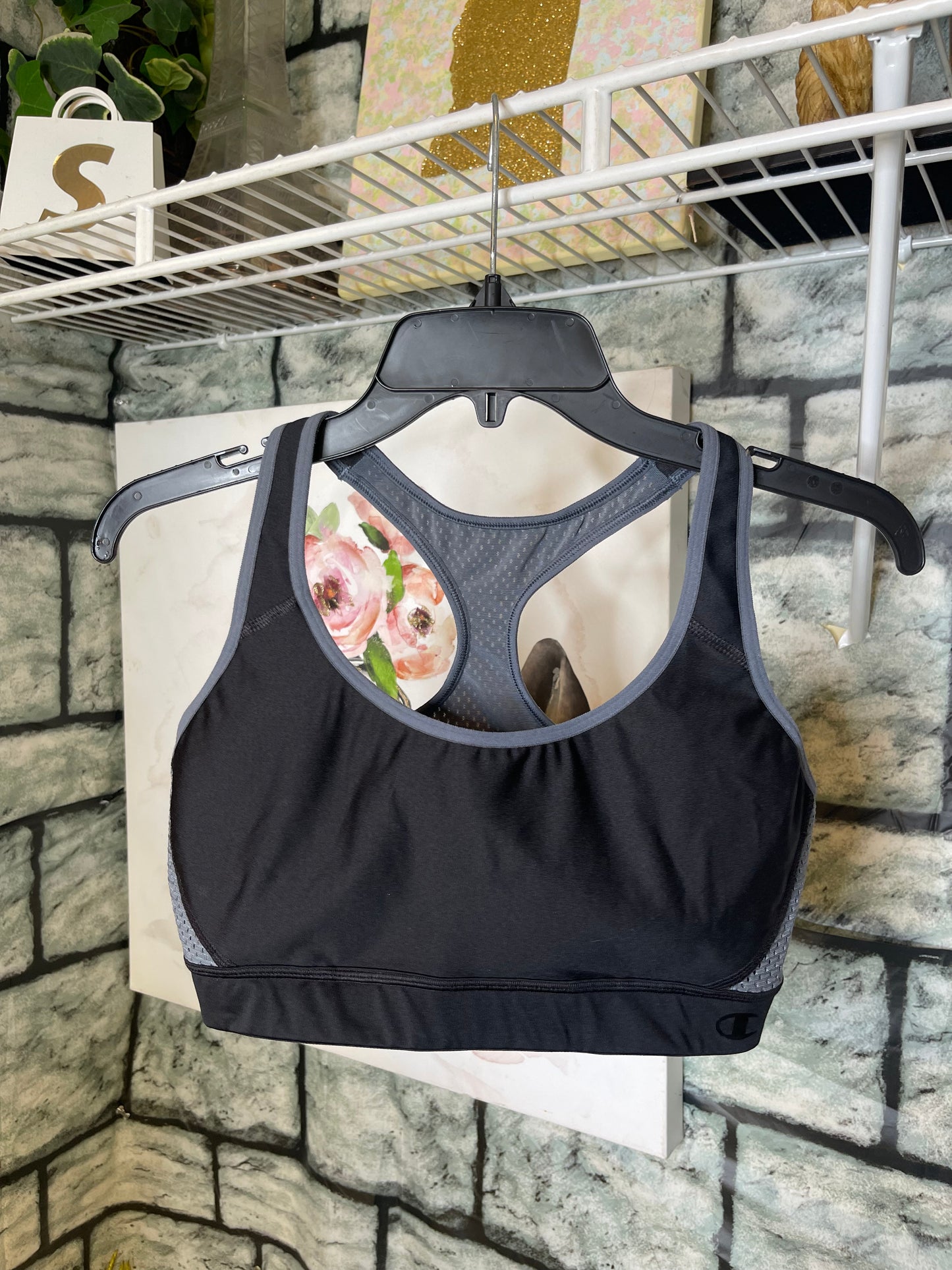 Champion Black Gray Sports Bra Women sz Medium