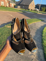 Antonio Melani black gold heels women sz 7.5