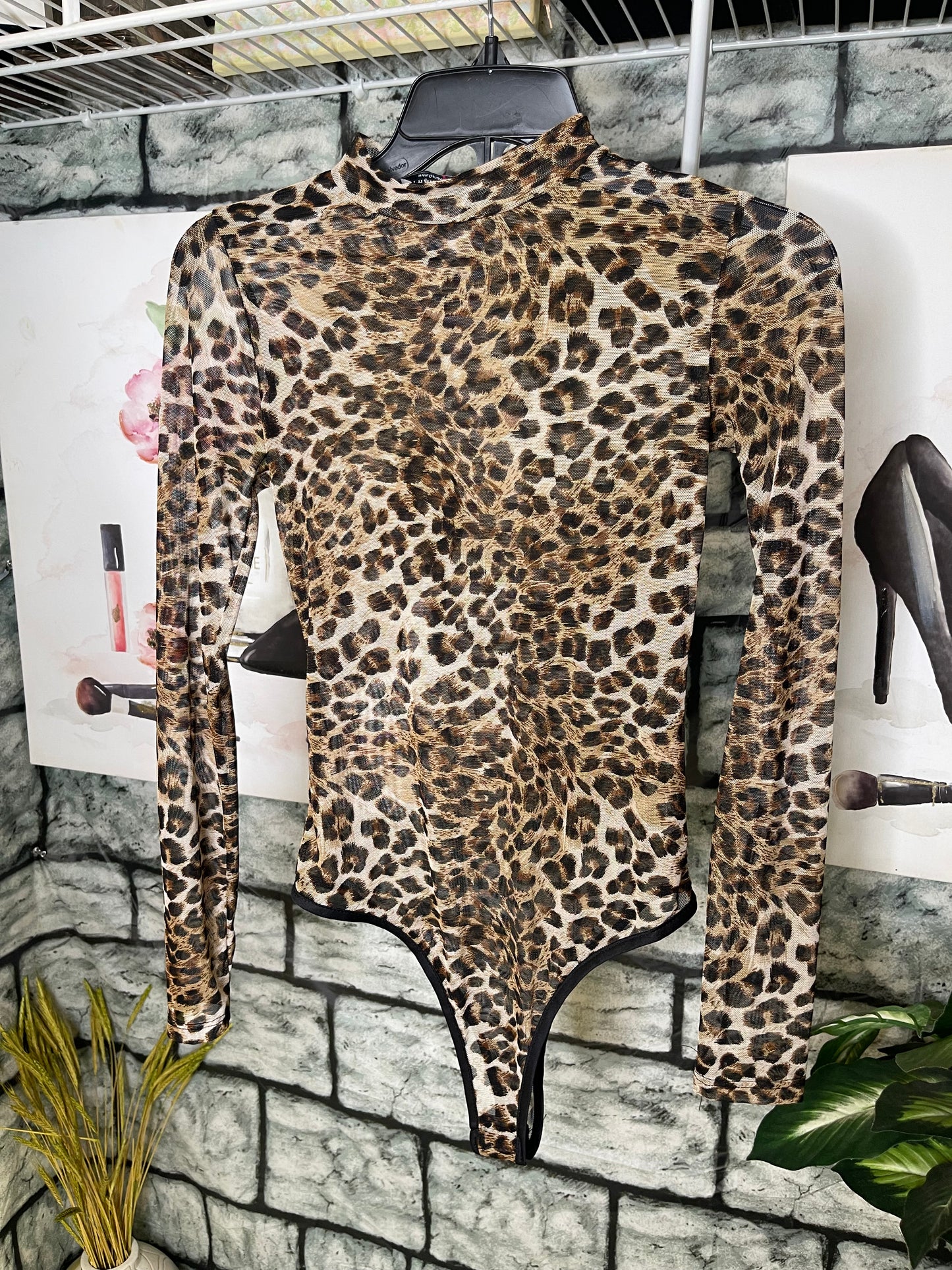 Fashion Nova Brown Black Print Body Suit Blouse Women sz Small