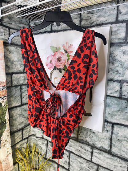 Pretty Little Thing Orange Print Swimsuit Women sz 8