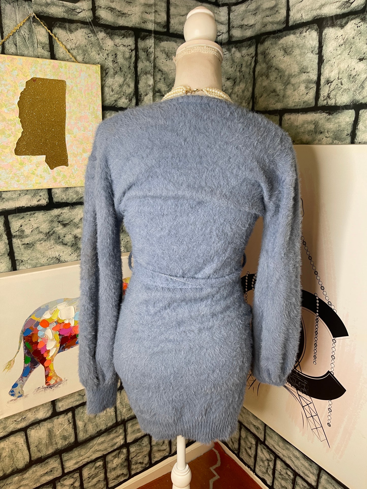 Fashion Nova Fuzzy Blue Dress Women sz Small