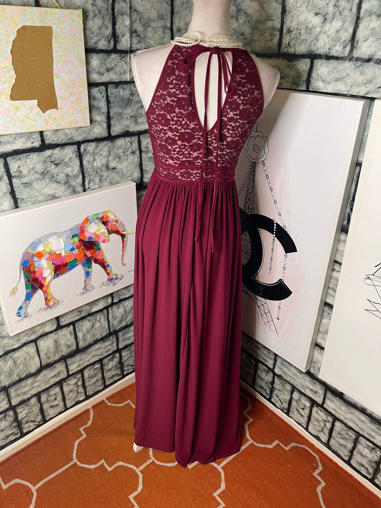Morgan & Co Burgundy Tan Dress Women sz 3/4