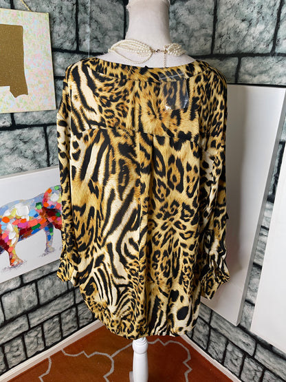NEW Ashley Stweart Brown Animal Print Blouse Women sz 22/24