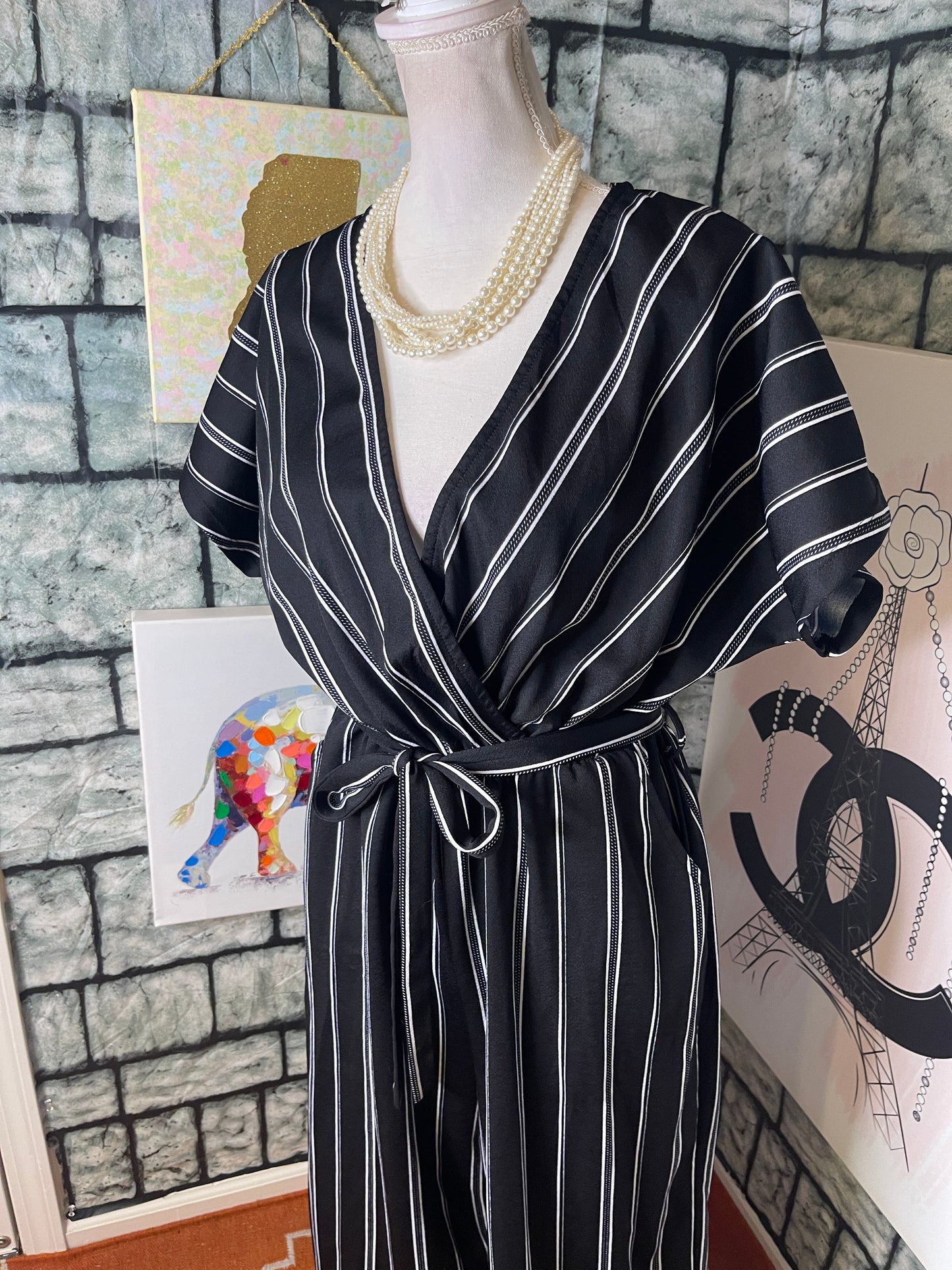 Mia Rose Black White Jumpsuit Women sz 2XL