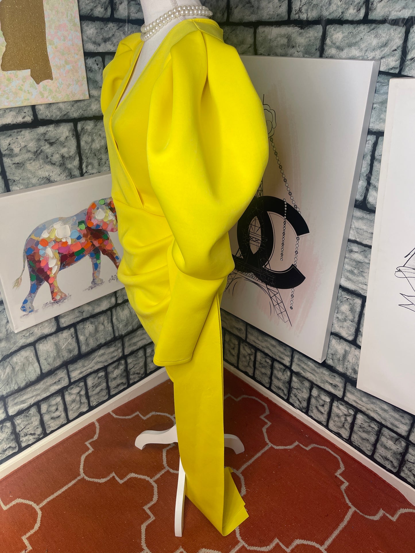 Akira yellow puff dress women sz Large