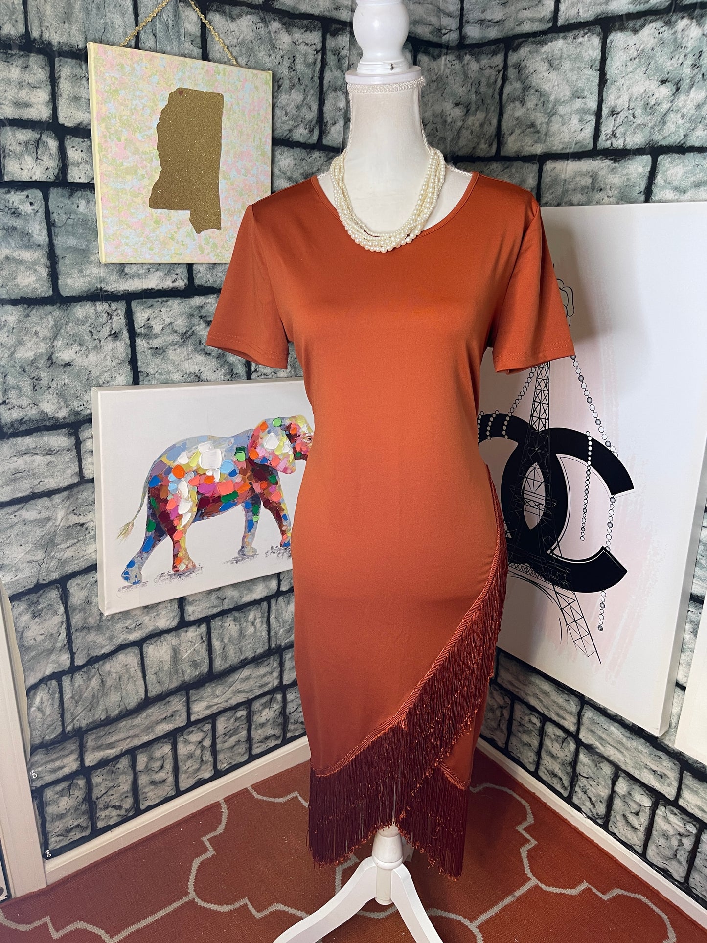 Shein Orange Fringe Dress Women sz XL