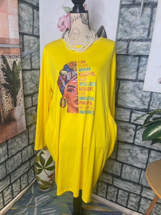 Yellow "Black Woman" Shirt Dress Women sz 2XL