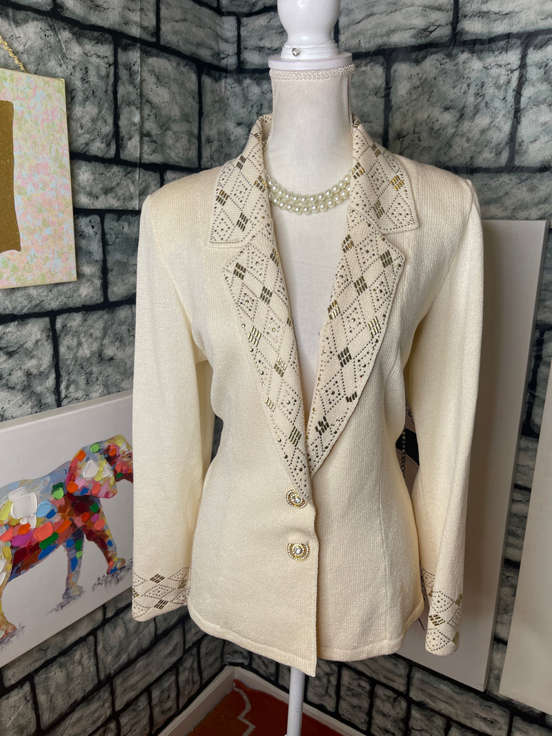 Toula off white gold blazer sweater women sz 14
