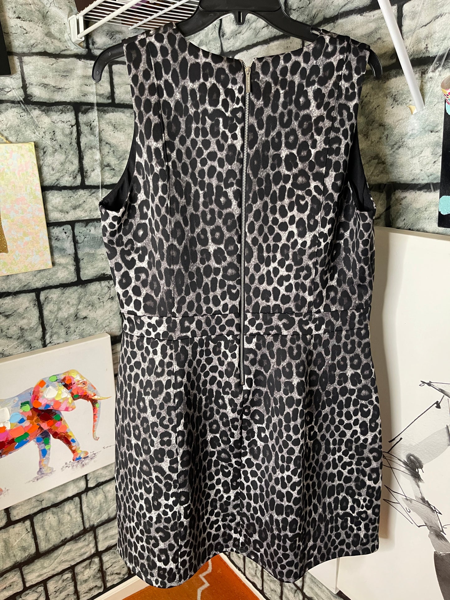 Michael Kors Black Gray Print Dress Women sz XL