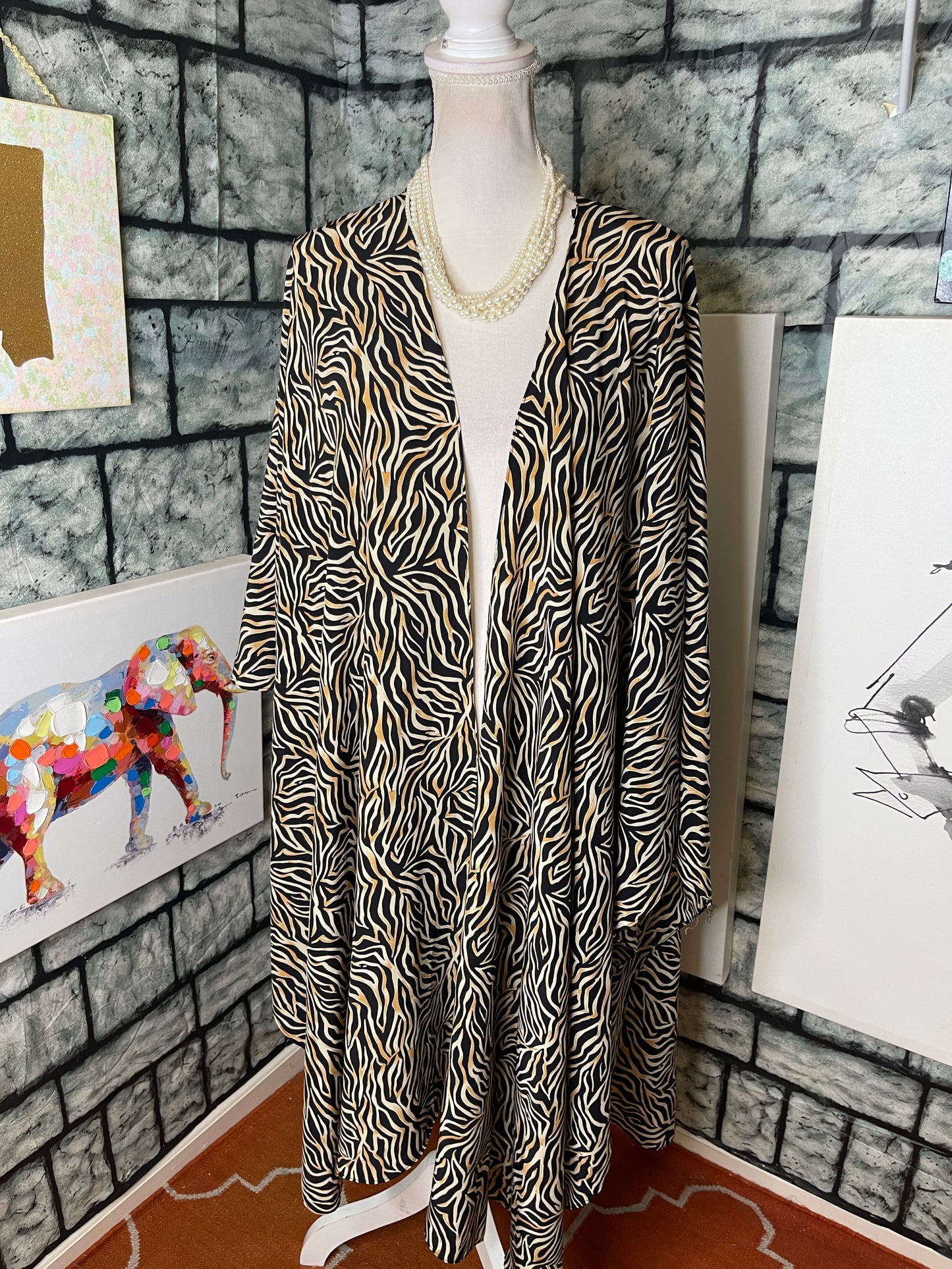 Maggie Barnes Brown Black Print Cover / Duster Women sz One size