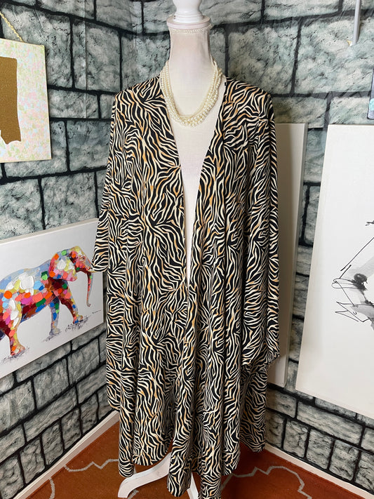 Maggie Barnes Brown Black Print Cover / Duster Women sz One size