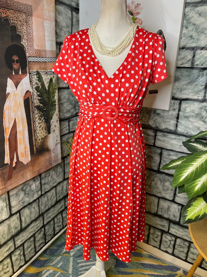 Perceptions Red White Polka Dot Dress Women sz Medium