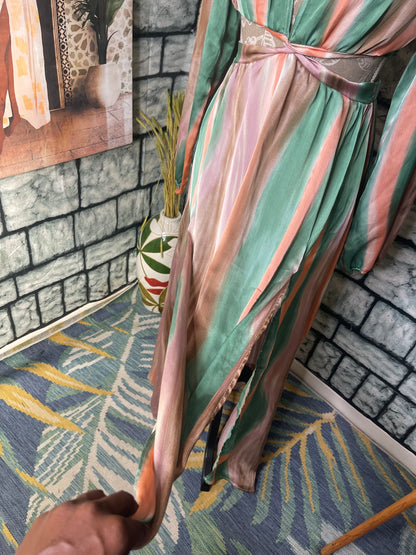Shein Pink Green Tan Dress Women sz Small