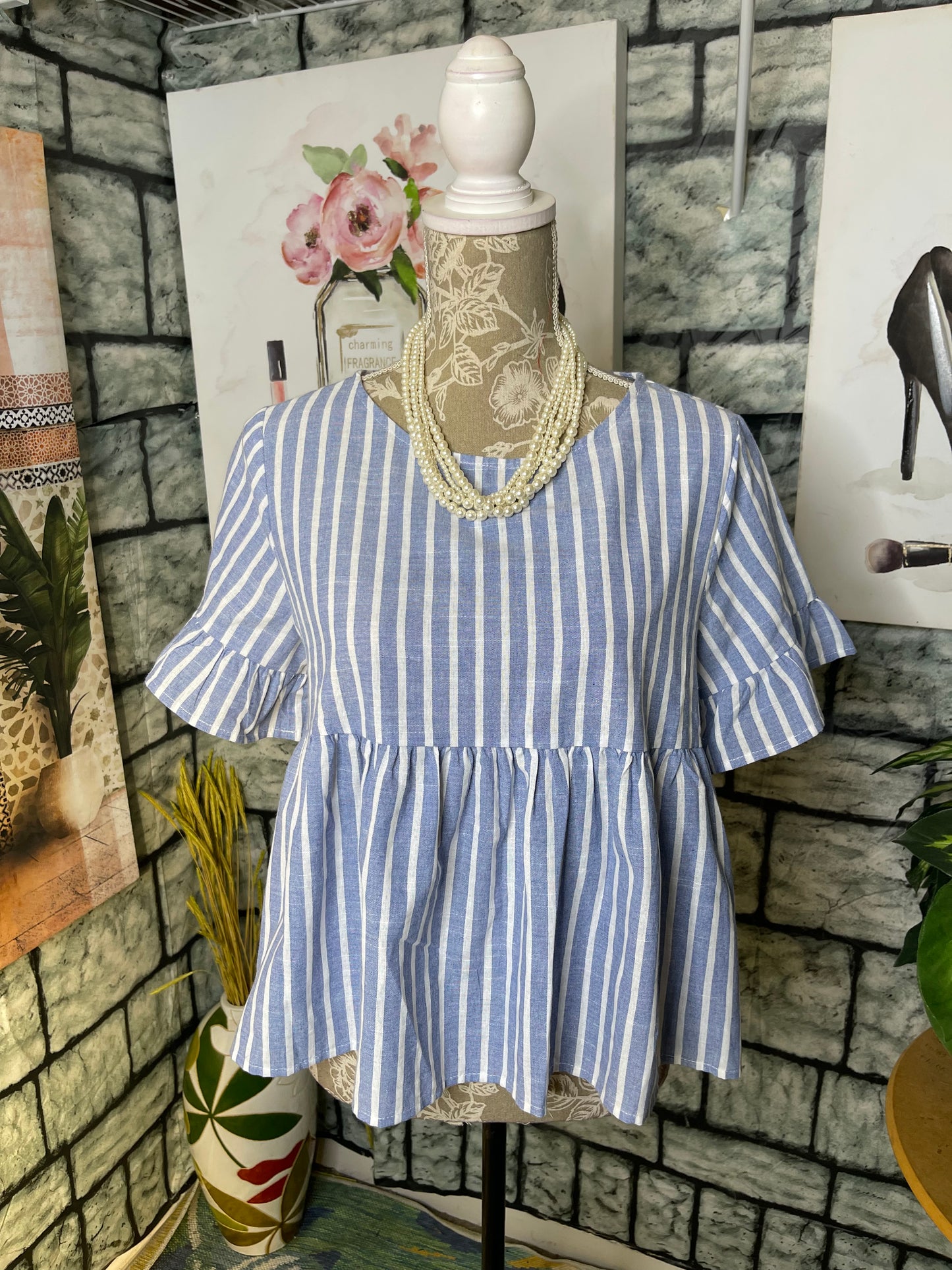 Shein Blue White Blouse Women sz Medium
