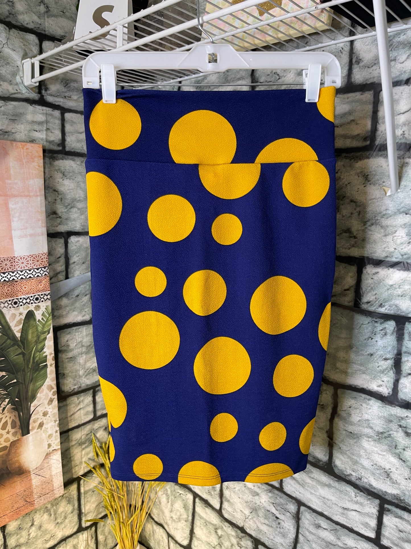 LulaRoe Blue Yellow Polka Dot Skirt Women sz Small