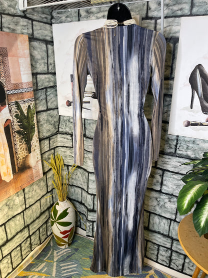 Fashion Nova Gray Print Dress Women sz Medium