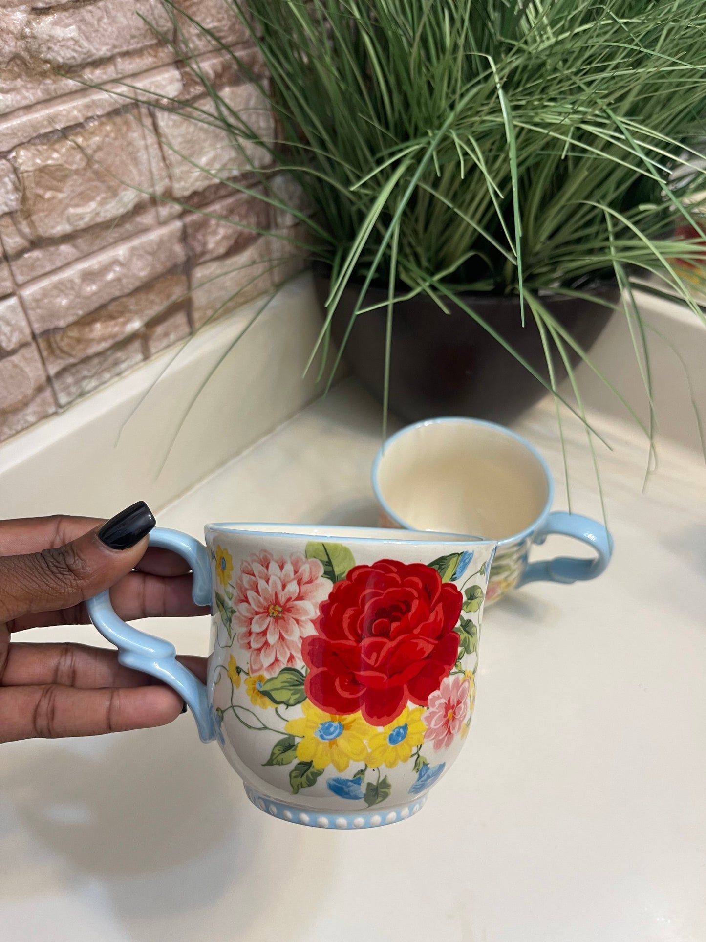 Blue White Floral Mugs (2)