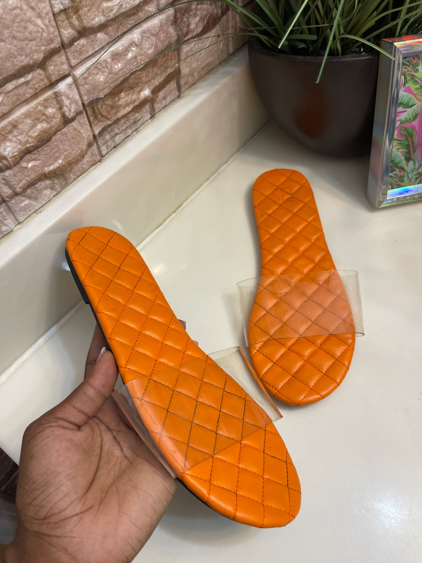 Clear Orange Sandals Women sz 8