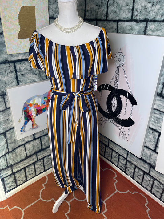 New almost famous blue yellow jumpsuit women sz large