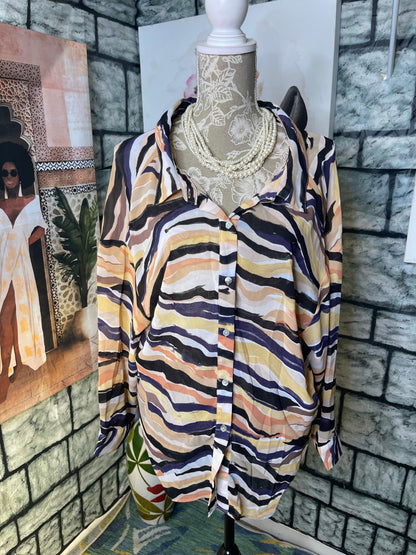 Sage Tan Black Blouse Women sz Small