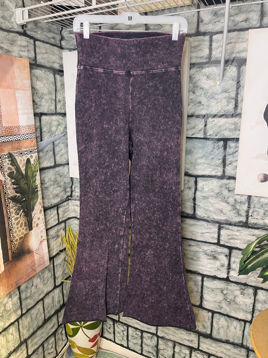 Zenana Purple Black Stretch Pants Women sz Large