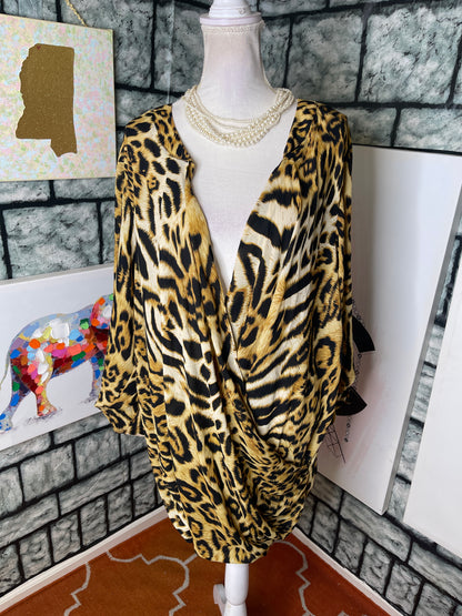 NEW Ashley Stweart Brown Animal Print Blouse Women sz 22/24