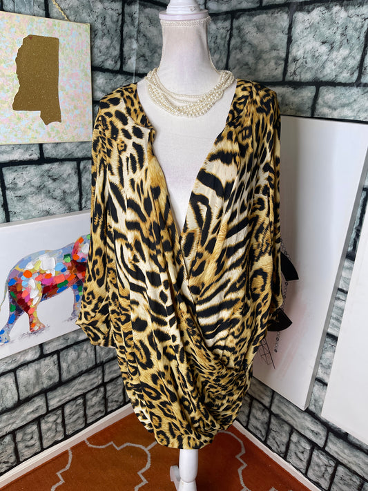 NEW Ashley Stweart Brown Animal Print Blouse Women sz 22/24
