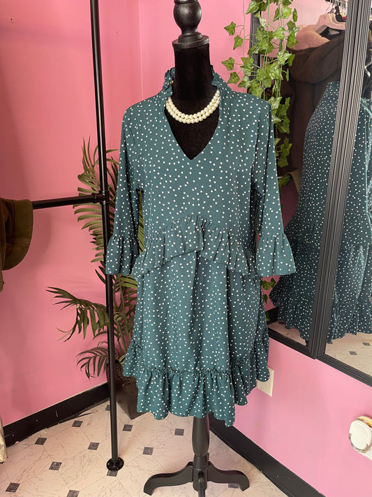 Green White Polka Dot Dress Women sz Small