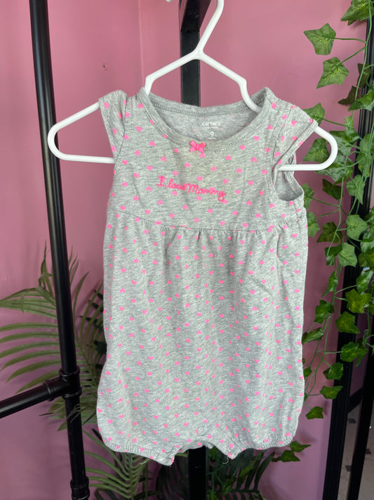 Carter's " I love Mommy" Gray Pink Polka Dot One Piece Girls sz 9M