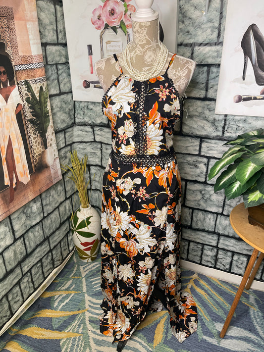 Tea Cola Black Orange Print Dress Women sz XL