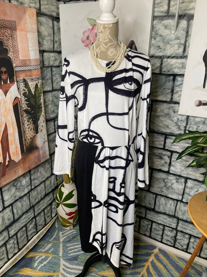 Black White Print Dress Women sz XL
