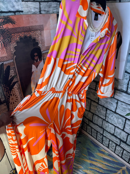 NEW Ashley Stewart Orange Print Jumpsuit Women sz 18/20