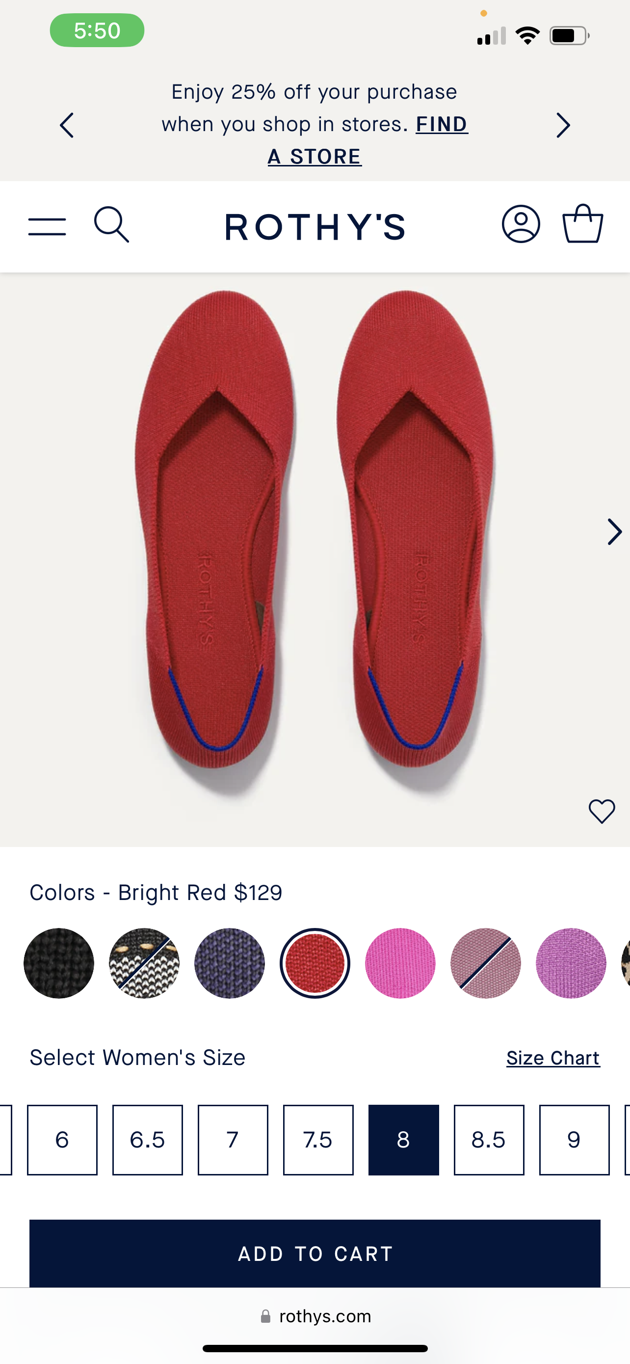 NEW Rothy’s Flats Red Women sz 8