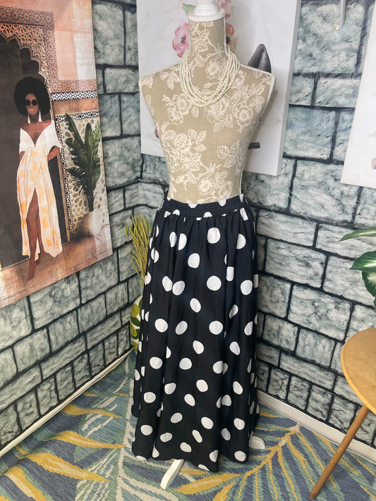 Mlle Gabrielle Black White Polka Dot Skirt Women sz Small