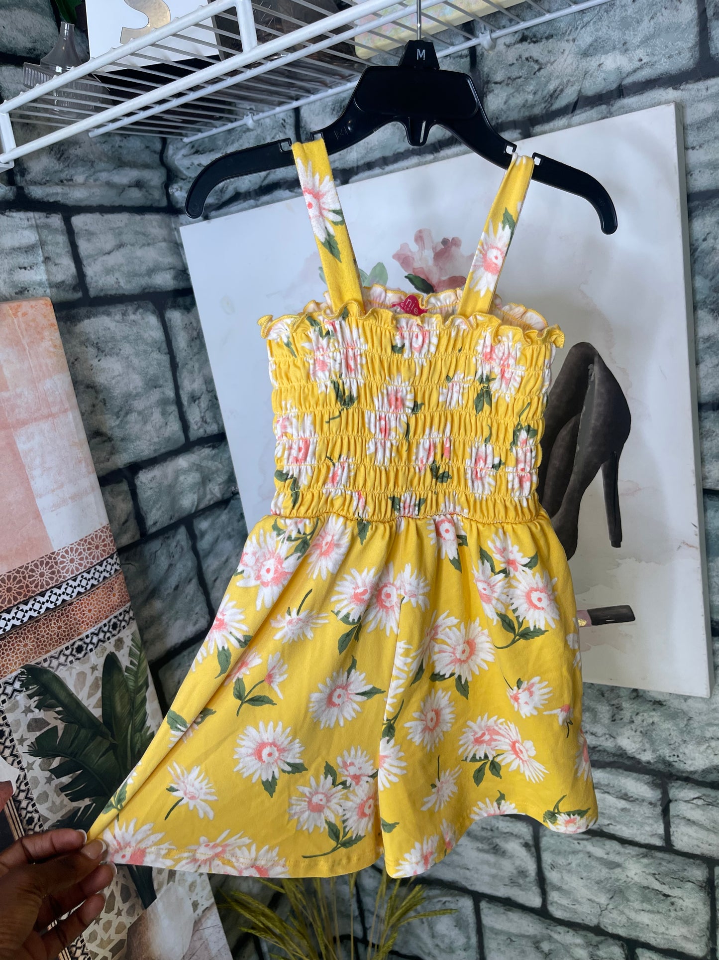 Zunie Yellow Floral Romper Girls sz XS 4/5