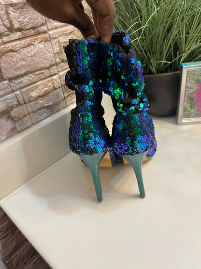 Jubilee Green Blue Sequin Heels Women sz 8.5