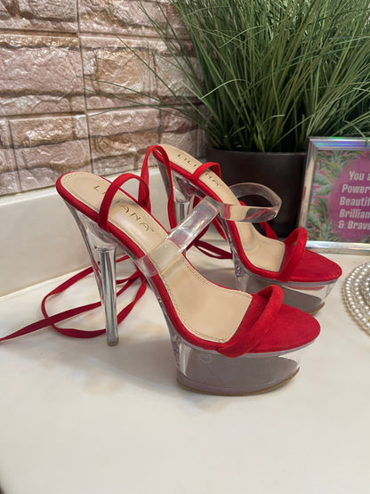 Liliana Red Clear High Heels Women sz 7.5