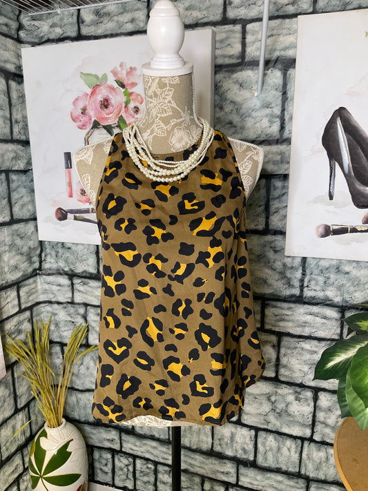Mumu Green Black Print Blouse Women sz Medium
