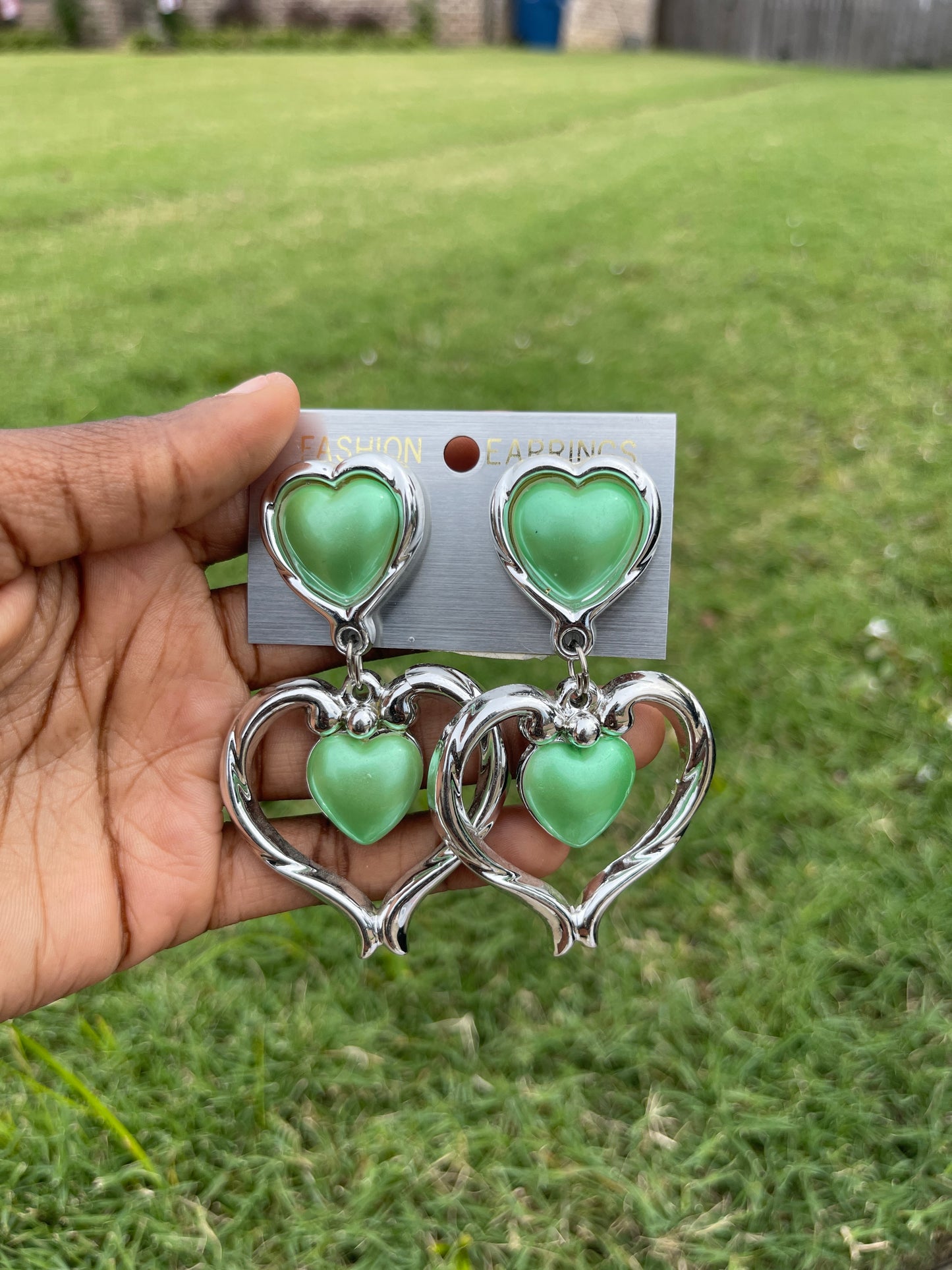 NEW Silver Green Heart Earrings