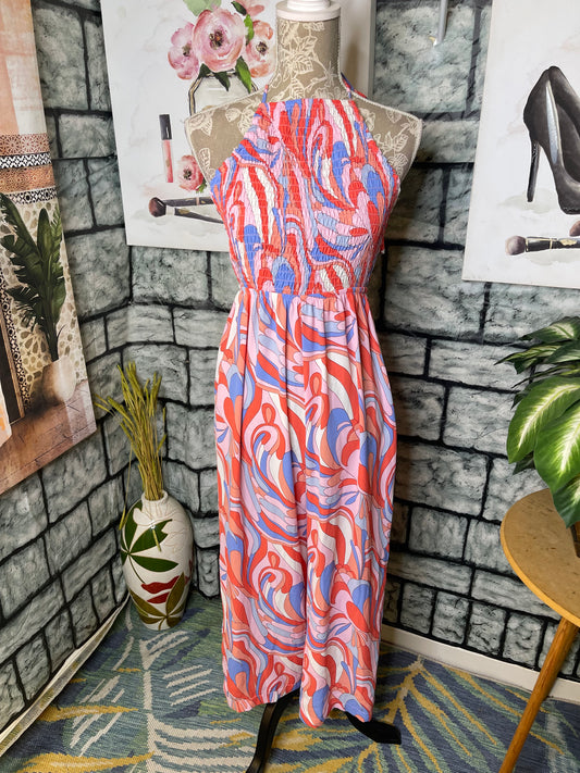 Inspired Hearts Pink Blue Print Jumpsuits Women sz Small